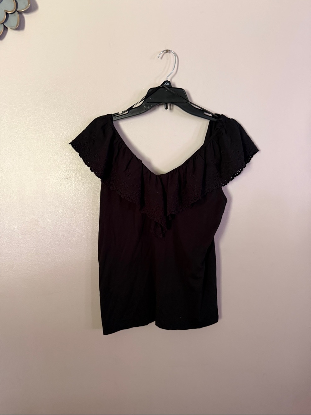 H&M Black Off-Shoulder Ruffle Tunic Top